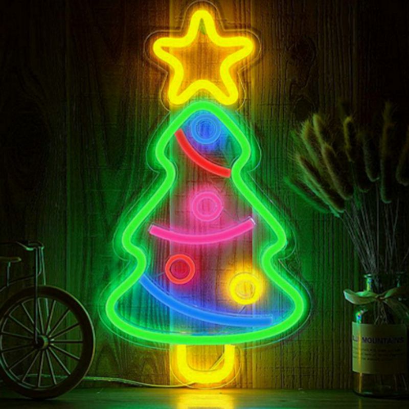 Рождественская елка неоновая вывеска merry3