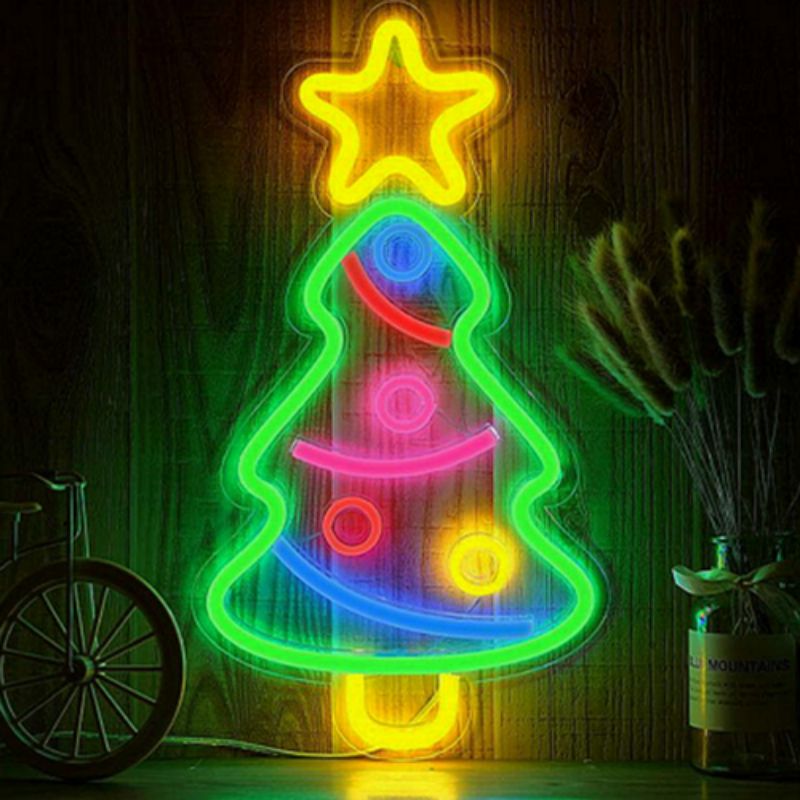 Kerstboom neonreclame vrolijk3