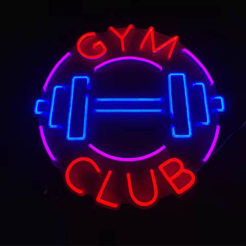GYM Club неон белгісі бар жатын бөлме спорт залы2
