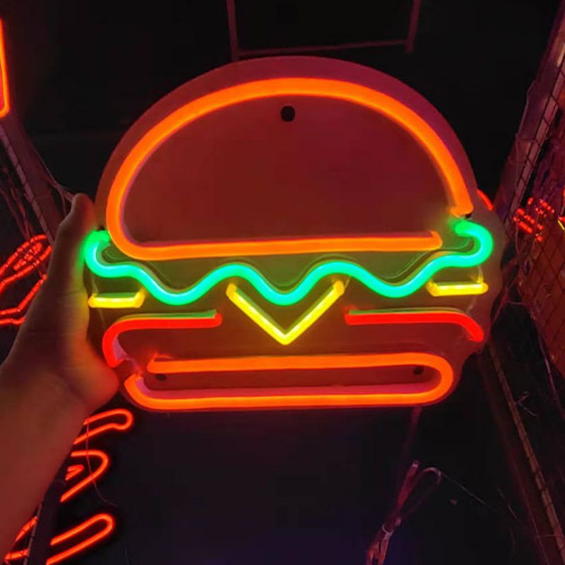 Bánh hamburger neon dấu hiệu handmade c2