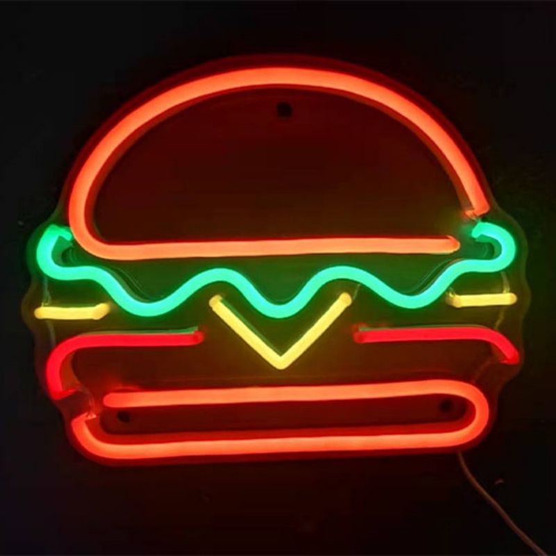 Hōʻailona neon Hamburger i hana lima ʻia c3