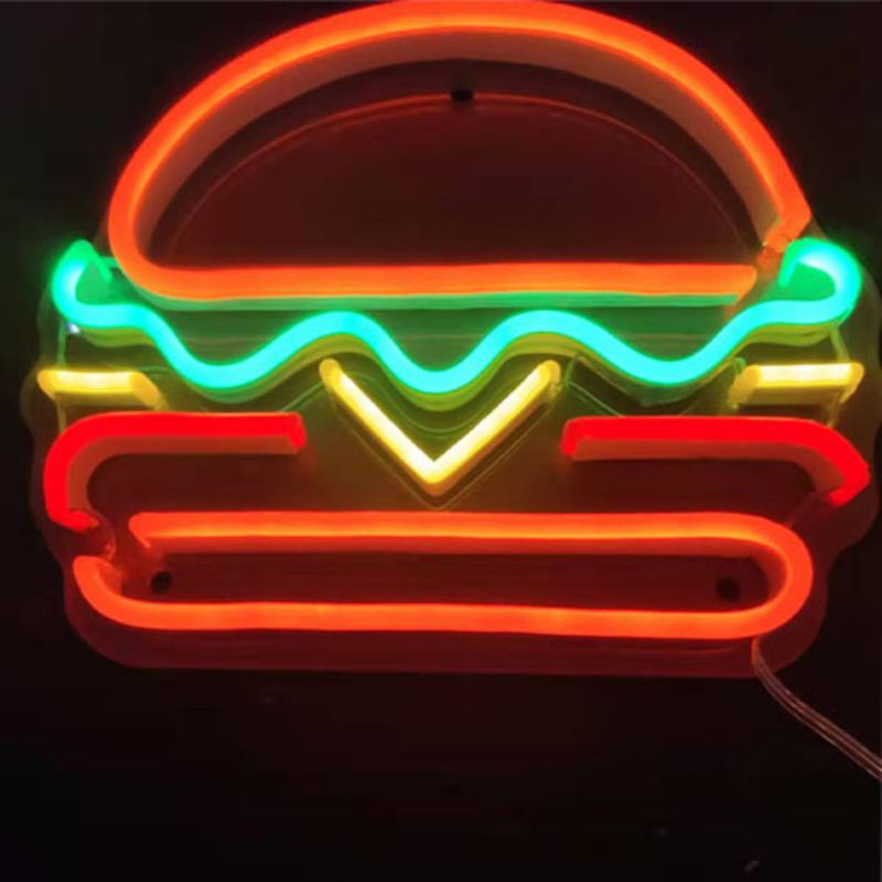 Comhartha neon hamburger lámhdhéanta c4