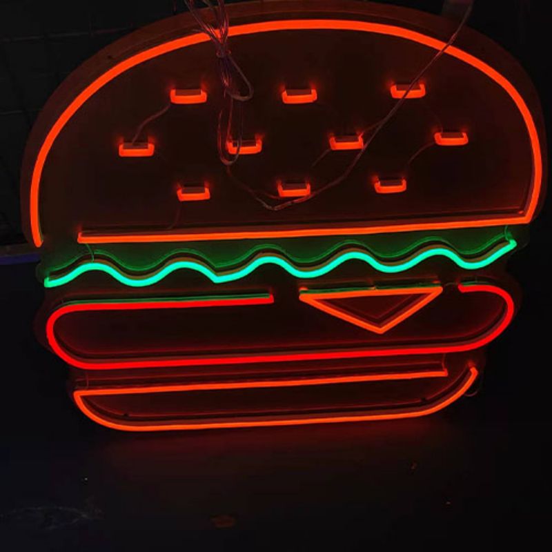 Hamburger Neon Schëlder Mauer Deco1