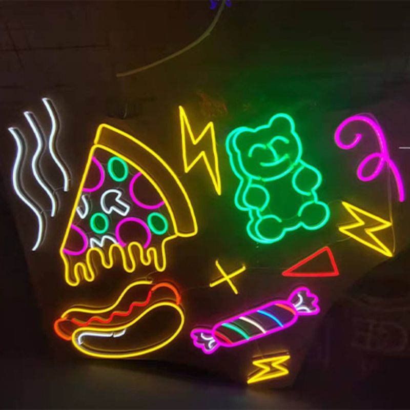 Pizza hotdog neon signs wall 3